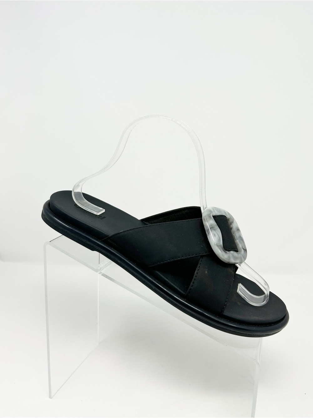 OluKai La’i Slide Womens Slip-On Slide Sandals Black Crisscross Buckle Size 9